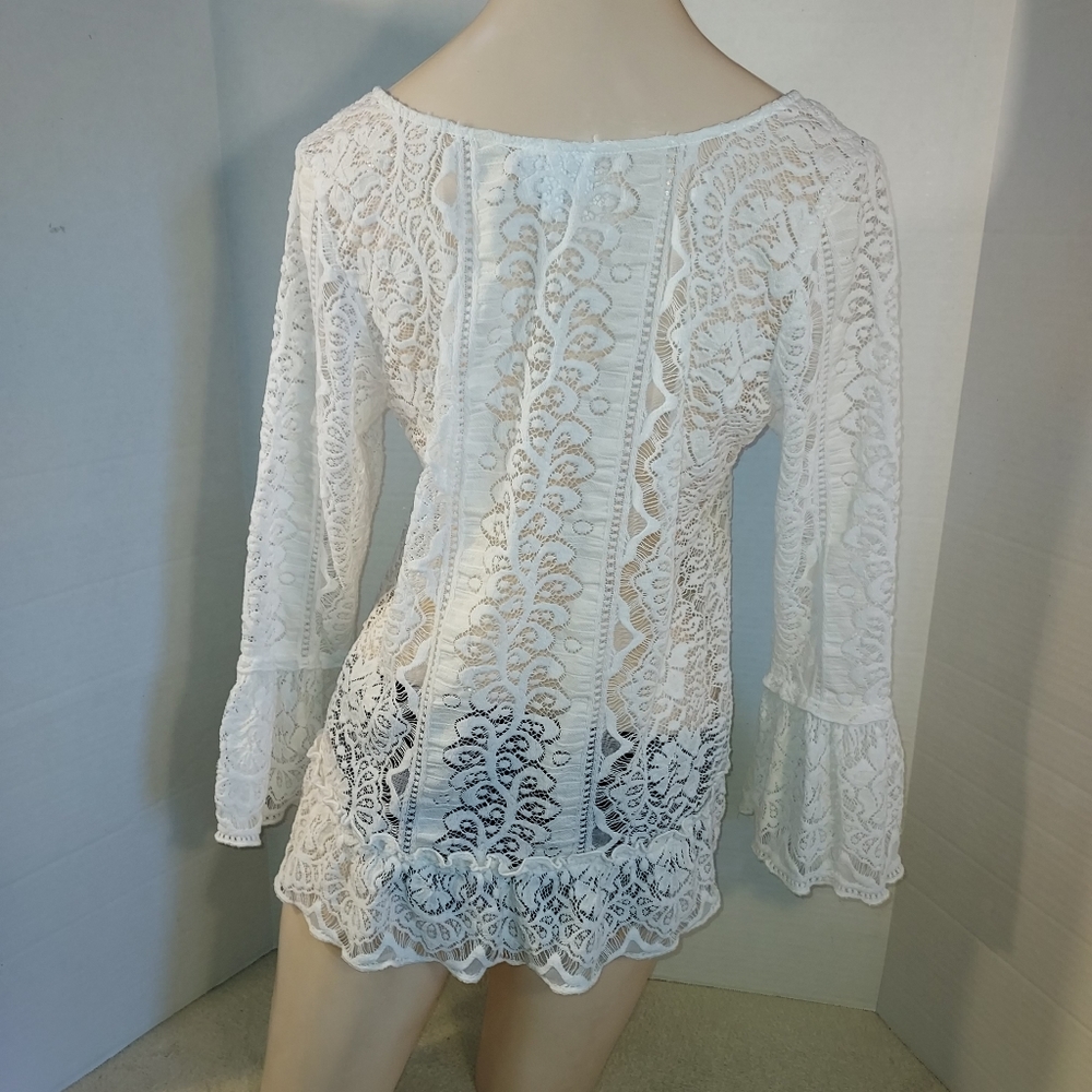 Shyanne Country Western Wear White Lace Top size M - Picture 2 of 4